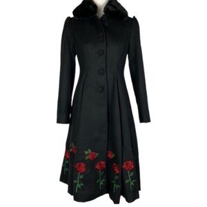 Hell Bunny Rosa Wool Coat with Rose Embroidery, size 14, new without tags.
